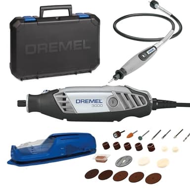 Dremel 3000 - Multiherramienta 130 W, kit con 1 complemento y 25 accesorios y estuche, velocidad variable 10.000 - 33.000 rpm para tallar, grabar, fresar, amolar, limpiar, pulir, cortar y lijar