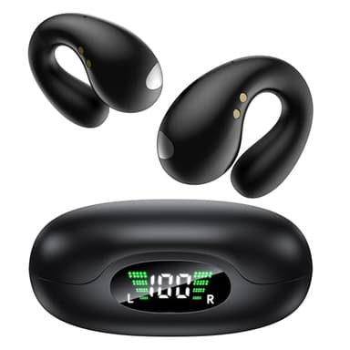EUQQ Auriculares Deportivos Inalámbricos - 2025 Auriculares de Oído Ultra Abierto Auriculare de Conducción Ósea Bluetooth 5.3, Reproducción 50H con Caja de Carga Led USB-C, IP7 Impermeable - Negro