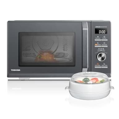 Toshiba Horno microondas 26L aire caliente combinado, 6 en 1 900 W con cocina de vapor en gris Morandi, 6 programas 10 niveles de potencia, 10 menús automáticos, MW3-AC26PFI(MG)