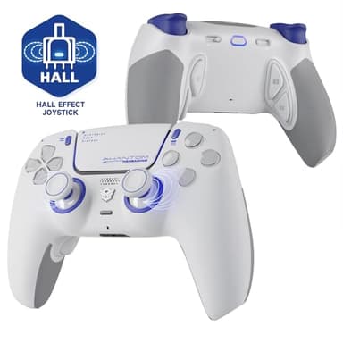 HEXGAMING PHANTOM Pro Juego Controlador para ps5/PC/Móvil, Elite Gamepad con 4 Botones Reasignables/6 Perfiles de Remapeo/8 Palancas/Gatillos para ps5 Juego Adaptable-Efecto Hall(Blanco Visión)