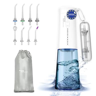 Aquapik® One Irrigador Dental Portátil | 8 Boquillas + 4 Modos + 6 Niveles de Presión | Elimina Placa, Cuida Encías, Implantes y Ortodoncia | 250 ml USB-C | Marca Europea IPX7