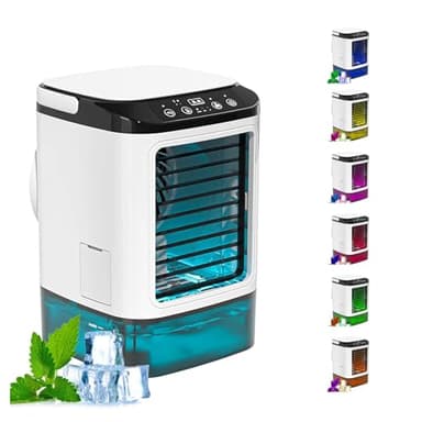 HBDSMLPL con Caja De Hielo Aire Acondicionado Portátil Sin Tubo Exterior, Aire Acondicionado Portátil Sin Tubo 3 Velocidades Y LED De 7 Colores Aire Portatil Acondicionado