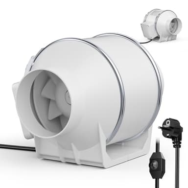 Trsaow 100mm Extractor de aire en línea de para baño, extractor de humos con caudal de aire de 310 m³/h, control de velocidad variable, bajo nivel de ruido, para cocina, hidroponía y sótano