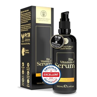 BIO Serum Vitamina C • 100ml +Ácido Hialurónico +Vitamina E +Pantenol • 6-Veces Vitamina C Sérum Facial ✓ 100% Vegano&BIO ✓ Vitamina C altamente dosificada y encapsulada para una piel limpia ✓Natural