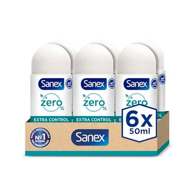 Sanex Zero% Extra Control, Desodorante Hombre o Mujer, Desodorante Roll-on, Protección 48H, Pack 6 Uds x 50ml