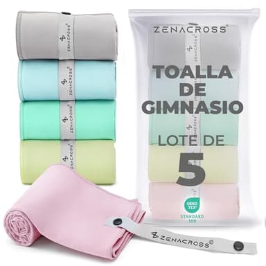 ZENACROSS Toalla Microfibra, Lote de 5, 40 x 77 cm - Secado Rápido y Absorbente - Toalla Gimnasio para Gym, Senderismo - Pastel