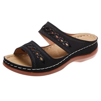 Sandalias ortopédicas para mujer, cómodas, con soporte de arco, sin cordones, para fascitis plantar, sandalias para mujer, con cojín suave, retro, bohemia, puntera abierta, Black, 38 EU