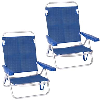 Creaciones Llopis Pack 2 Sillas de Playa Bajas Plegables Reclinables y Convertibles en Tumbona Modelos (Azul)
