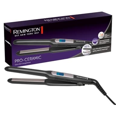 Remington S5515 Plancha de Pelo Extra Fina Pro-Ceramic para cabello corto, barba y cortes tipo pixie, placas flotantes, revestimiento cerámica avanzada, 9 ajustes de temperatura 150-230°C