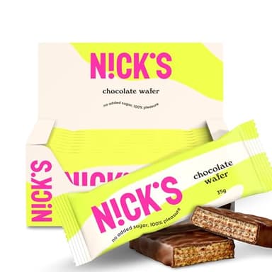 NICKS Chocolate wafer Barritas Oblea de Chocolate Barquillo de Choco Low Carb Galletas 165 Calorías Sin Azúcar Añadido Caramelo Dulce Chocolatinas Sin Gluten (9x35g)