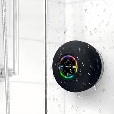 Altavoz Ducha Bluetooth Altavoz Baño con Ventosa Inalámbrico Portátil Mini Speaker Wireless Altavoces Compacto Trompeta Luz LED Bass Sonido Estéreo Impermeable para Hogar Fiesta Ducha Bathro Viajes