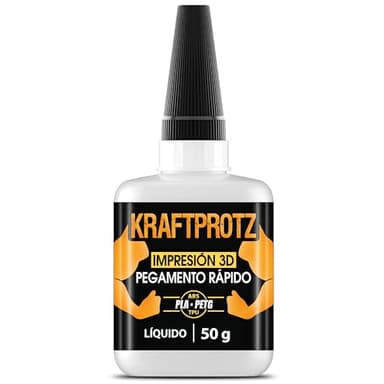 Pegamento para impresión 3D líquido – KRAFTPROTZ 50 g XXL – superadhesivo extrafuerte, Transparente y Resistente al Agua y Calor – Punta antiobstrucción – Ideal para PLA, ABS, PETG, TPU y más