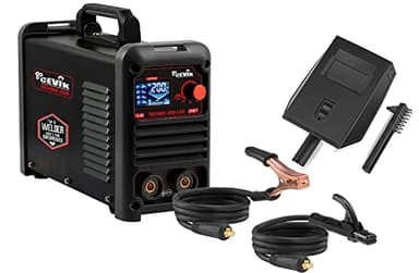 CEVIK PRO CE-TECHNO200LCD - Soldador Inverter MMA con Máscara de Soldadura y Portaelectrodo - 200A 50% 230V-Electrodos hasta 5mm - Pantalla LCD - Conectable a Generador - Máquina de Soldar