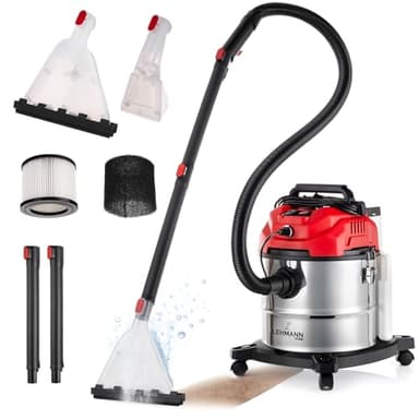 LEHMANN Aspiradora de Agua Tapicería 1600W - Depósito 20L - Limpiador de Tapicerias con Filtro HEPA - Depósito de detergente de 4,3L - Ideal para Limpieza de Sofas, Alfombras, Colchones y Coche