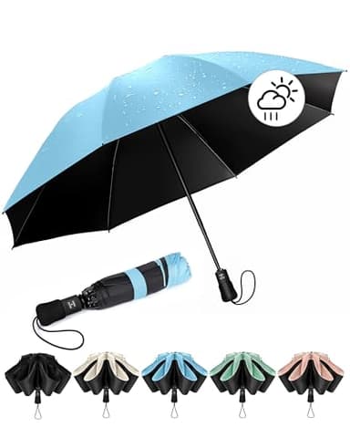 Chakipee Paraguas plegable Antiviento mujer - Paraguas invertido resistente al viento, Paraguas de viaje automático portátil compacto hombre, revestimiento de 210T, resistente a los rayos UV