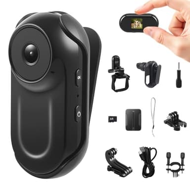 ExKeen Mini Camara Deportiva 1080P, 64 GB Cámara de Acción Portátil, 130° Cámara para Casco de Moto, Camara Moto para Deportes Exteriores y Equitación, Cámara Corporal para Vlog de Bicicleta Moto
