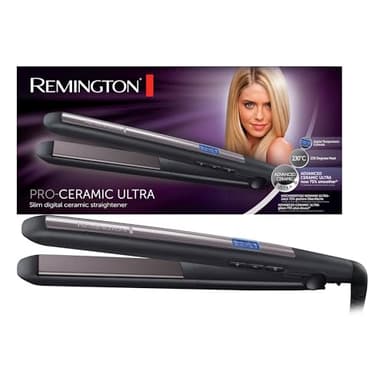 Remington Plancha de Pelo Pro Ceramic Ultra, Placas Flotantes Extralargas, Temperatura hasta 230°C, Función Turbo y Bloqueo Temp, Digital, Calentamiento 15s Negro 110 mm S5505