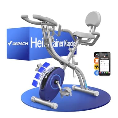 MERACH Bicicleta Estática Plegable 4 en 1, Bici Estatica con Monitor LCD y Medición de Pulso Manual, Bicicletas Fitness Magnéticas con Cómodo Cojín de Asiento, para el Hogar, Ahorro de Espaci