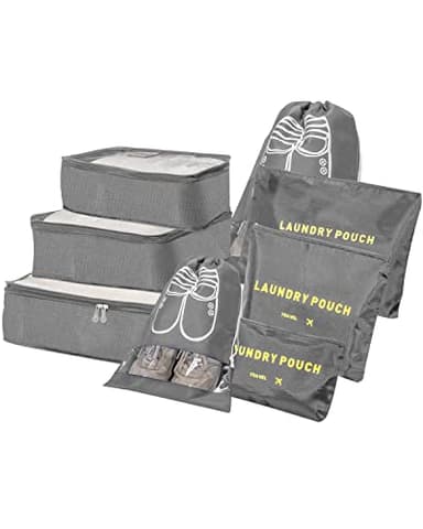 BillyBath Organizador De Maletas, 8 En 1, Bolsas de equipaje De Viaje,Para Zapatos,Ropa Interior,Cosméticos (Gris)