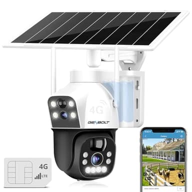 GENBOLT 3G/4G LTE Solar Cámara Vigilancia Exterior con Sim Inalámbrica 2.5K, 8W 15600mAh Batería Cámara Seguridad Sin WiFi, Doble Lente Foco Cámara IP CCTV con Tarjeta SIM