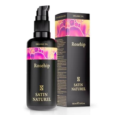 Satin Naturel Aceite Rosa Mosqueta Puro 100% ORGÁNICO y Vegano - Prensado en Frío 100ml, Rosa Mosqueta para Cicatrices - Aceite Corporal Hidratante Naturalmente con Vitamina C A y E + Omega 3