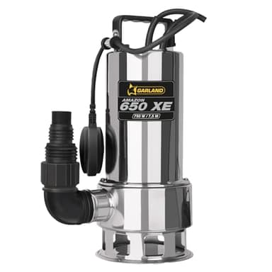 GARLAND AMAZON 650 XE-V23 - Bomba de agua sumergible para pozo 750W, 13.000 l/h, altura 7,5 m, bomba de achique para aguas sucias, carcasa acero inoxidable, salida 1 1/4"