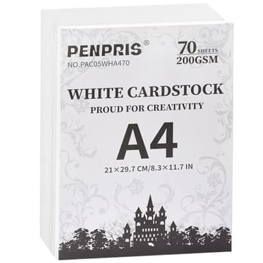 Papel de cartón blanco A4 – 70 hojas 200 g/m²/75 lb, grueso a doble cara para impresora, fabricación de tarjetas, bricolaje, scrapbooking PAC05WHA470