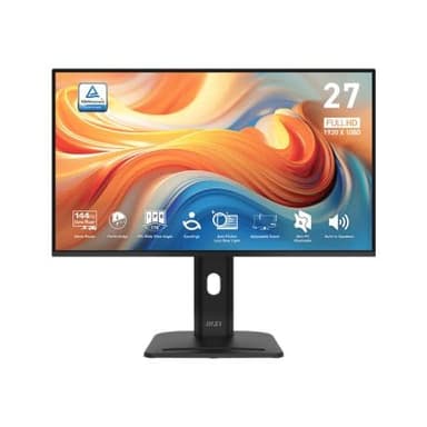 MSI Pro MP275PG E14 Monitor Profesional FHD de 27 Pulgadas, 1920x1080 IPS, 144Hz, 1ms, HDR Ready, Eye Care, Altavoz Integrado, HDMI 2.0, DP 1.2a, Ajustable en inclinación, Altura, Soporte Vesa, Negro