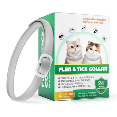 Collar antipulgas para Gatos, tratamientos contra pulgas y garrapatas para Gatos-4pcs Collar antiparasitario Protección para 24 Meses, Ajustable e Impermeable-Collar antipulgas Gatos (Gris)