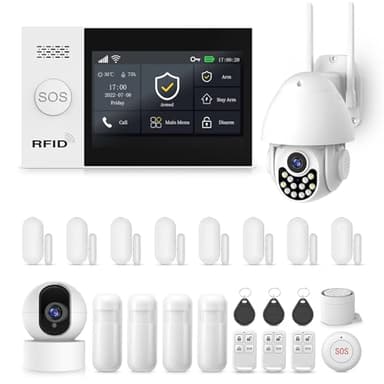 Sistema de Alarma inalámbrico para el hogar con cámara, Sistema de Alarma de Seguridad WiFi + 4G con Pantalla táctil de 4,3 Pulgadas, sin cuotas mensuales para la casa, Funciona con Alexa