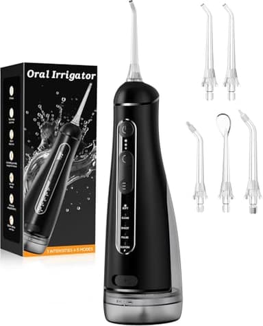 Irrigador Dental Portatil DIY, Irrigador Bucal Inalámbrico 5 Modos y 3 Intensidades, Depósito 300 ml y Base Extraíble, Carga USB, Impermeable IPX7, Sin BPA, Silencioso, para Viajes y Hogar