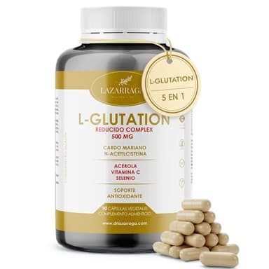 GLUTATIÓN COMPLEX 5 EN 1 | 500 mg Reducido al 98% con NAC N-Acetil-Cisteína + Cardo Mariano + Vitamina C + Selenio | Soporte Antioxidante | 90 Cápsulas Veganas | 1 Mes Suministro | Lazarraga