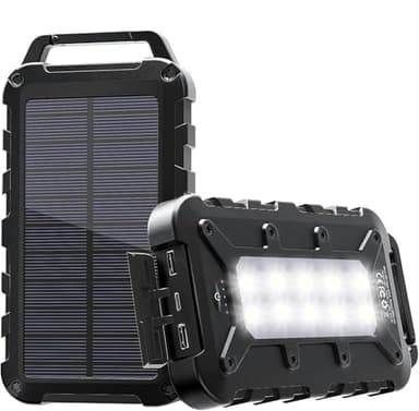 Cargador Solar 26800 mAh Power Bank Solar, Bateria Externa con Carga Rápida 15 W, Impermeable IPX4, Linterna LED + 2 Puertos USB, Compatible con Smartphones Tablets, Camping y Emergencias Negro