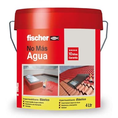 fischer - Impermeabilizante Elástico Rojo para Tejas y Baldosas, Fácilmente Aplicable en Horizontal y Vertical, Resistente al Agua y a la Intemperie, Impermeabilizante Rojo Sin Fibras (4 Litros)
