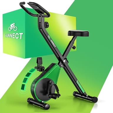 VANNECT Bicicleta Estatica Plegable con 16 Niveles de Resistencia, Monitor LCD y Medición de Pulso Manual, Soporte Plano, Ahorro de Espaci, Estática Silenciosa Magnética Bicicleta Estatica para Casa
