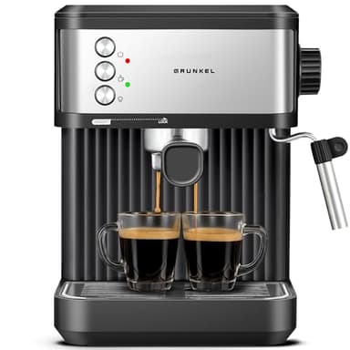 Grunkel Cafetera Espresso de 20 Bares, 850W, Panel Táctil/analogico con vaporizador orientable y brazo doble salida Depósito 1,8L (Analógica)