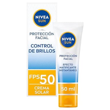 NIVEA SUN - Protección Solar Facial FP50 Control de Brillos - Efecto Matificante Inmediato 12 horas - Textura Ligera 0% Sensación Pegajosa - Crema Facial Solar UVA/UVB - Piel Normal y Mixta - 50 ml