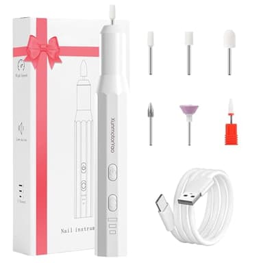 XunmotorYao Lima Eléctrica Uñas Profesional Fresa de Uñas Eléctrica Inalámbrica Portátil 6 en 1 lima electrica uñas USB Kit de Manicura y Pedicura Eléctrico para Salón DIY,Blanco