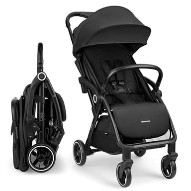 KikkaBoo Silla de Paseo CIELA, Carrito Bebé hasta 22 kg, Plegado Automático, Posición Reclinada, Superligero, Compacto, Tamaño de Cabina, Negro