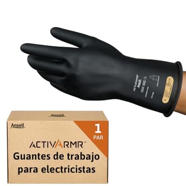 Ansell ActivArmr Guantes Aislantes Dieléctricos, Protección Eléctrica Class 00 (Tensión 500V), Trabajos con Electricidad, Látex de Caucho Natural, 28cm, Negro, Talla M (1 Par)