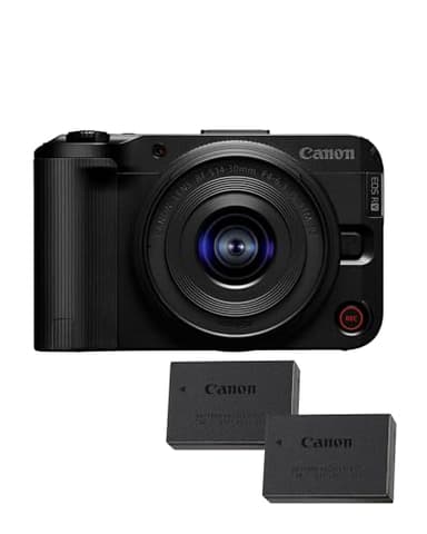Canon EOS R50 V + RF-S 14-30mm F4-6.3 IS STM PZ + 2X Baterías (Kit de Batería Adicional)- Cámara para Vlogging Compatible con Objetivos Canon RF | Ideal Vlogs y Viajes | Conexión Bluetooth