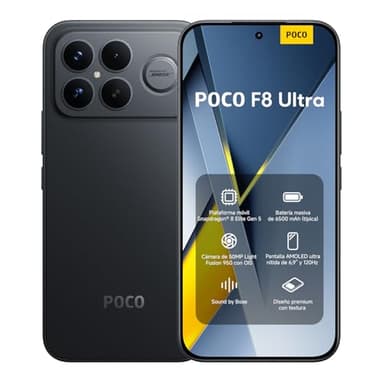 XIAOMI POCO F8 Ultra - Smartphone de 12+256GB, Pantalla AMOLED de 6,85” 120Hz, Snapdragon 8 Elite Gen 5, Carga Hypercharge 100W e inalámbrica 50W, Cargador no Incluido, Negro (Versión ES)