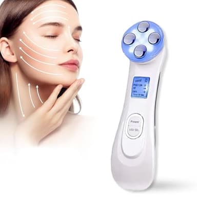 Facial Aparato Radiofrecuencia, Aparato Facial Ultrasonido, Frío Calor Roja y Azul para Antiarrugas, Limpieza Profunda, Rejuvenecimiento, Anti-envejecimiento, Anti-acné, Cuidado Facial