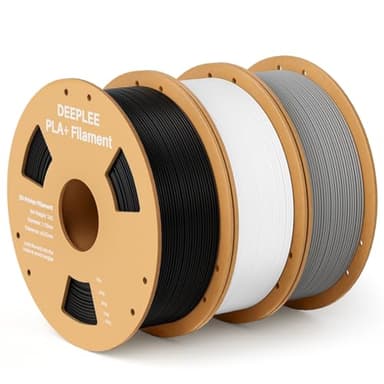 DEEPLEE PLA+ 1.75mm Filamento para Impresora 3D, PLA Plus con Precisión Dimensional +/- 0.02mm, Materiales de Impresión 3D con Filamentos, 3KG (1 kg/carrete) Negro Blanco Gris