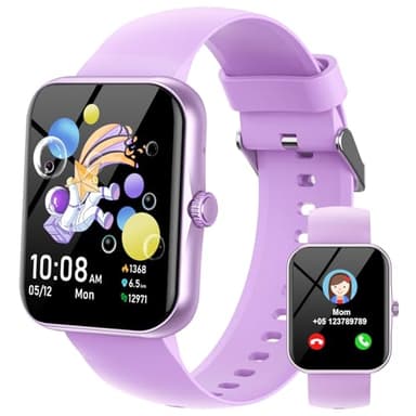 Ucani Reloj Inteligente Niños Niñas, 1,8" HD Smartwatch para Niño y Niña con Podómetro,100+ Modos Deporte, Monitor de Sueño, Despertador Pulsera Actividad para Adolescentes 5 a 16 Años Regalo, Morado