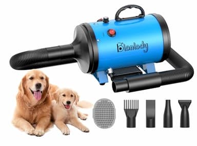 Blanlody Secador de Pelo para Perros Blower Muy silencioso 4,5 CV / 3200 W Motor de Velocidad Ajustable, para el Cuidado de Perros con 4 boquillas Diferentes Manguera elástica y Cepillo de Cuidado