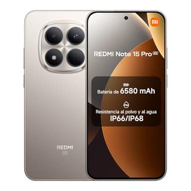 XIAOMI REDMI Note 15 Pro 5G - Smartphone de 8+256GB, Pantalla de 6,83" 1.5K AMOLED, MediaTek Dimensity 7400-Ultra, cámara de 200MP, batería de 6580 mAh, Cargador no Incluido, Titanio (Versión ES)
