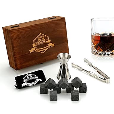 Caja de regalo de piedra de whisky | 9 whiskies de hielo reutilizables, equipados con pinzas para hielo, tazas medidoras y bolsas de almacenamiento, las bebidas congeladas no diluirán la bebida