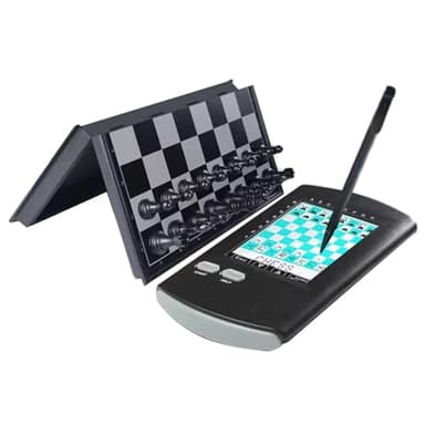 Tablero de ajedrez electrónico portátil, con tablero plegable y piezas magnéticas, lápiz óptico, pantalla LCD grande, juego de computadora de ajedrez táctil, para adultos, niños y principiantes.