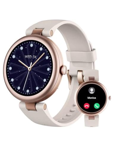 SHANG WING Reloj Inteligente Mujer pequeño Redondo Respuesta Llamadas para Android iOS Reloj Fitness podómetro pulsómetro de muñeca saturímetro notificaciones Whatsapp (Blanco Estrella)